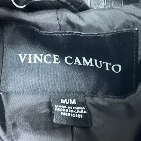 Vince Camuto Black Faux Leather Croc Trench Coat Double-Breasted Medium d0464 - Picture 7 of 10